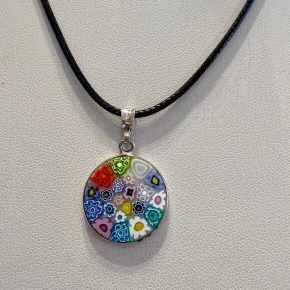 Italian Venetian Millefiori Colorful Glass Silver Pendant - Picture 3 of 6